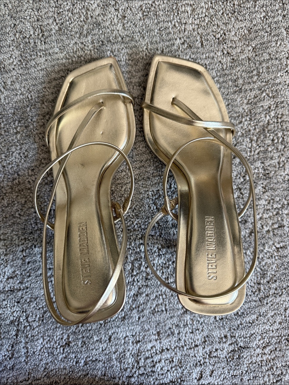 Steve Madden Metallic Gold Strappy Square-Toe Heels